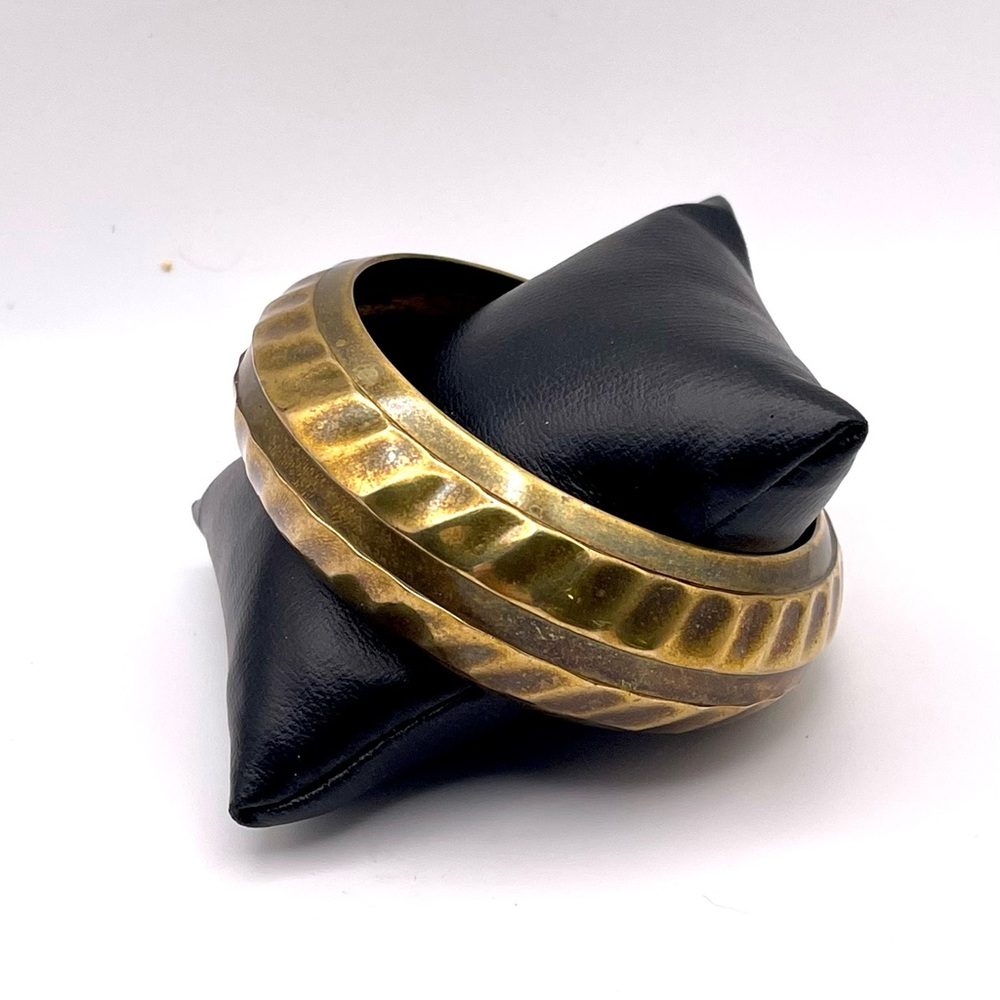 Vintage Statement Solid Brass Bangle Bracelet Boh… - image 5